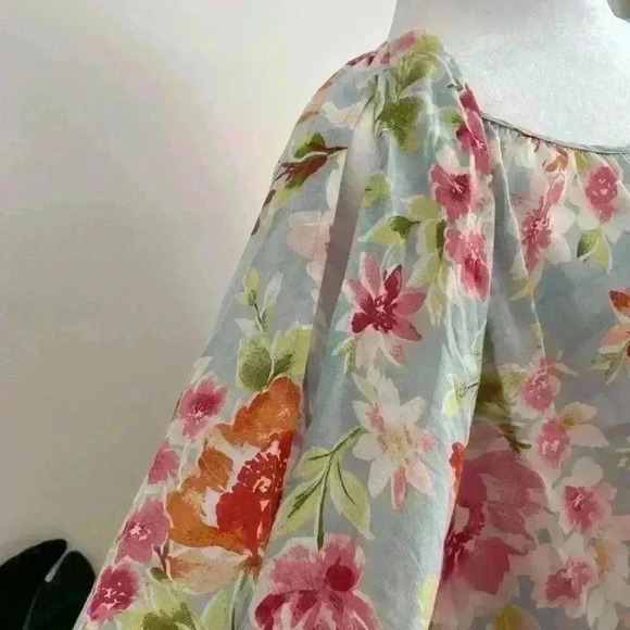 J. Jill Blouse Medium Floral Tunic Long Slit Sleeve Round Neck Rayon Lightweight - Picture 6 of 8